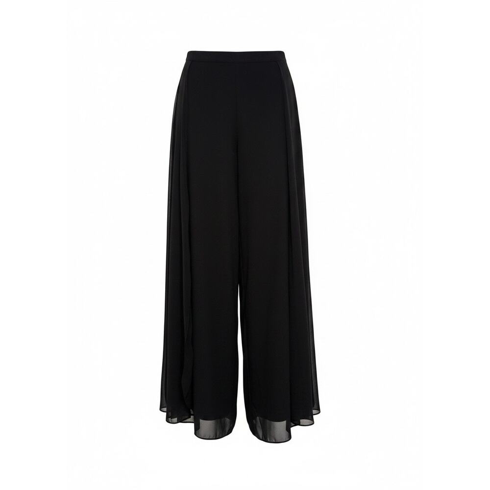 MSK Woman Chiffon Overlay Palazzo Pants 1X Black Wide Leg Evening Pants